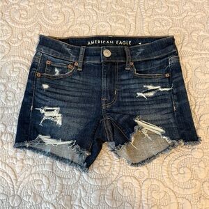 American Eagle Outfitters Women's Ripped Jean Shorts - Dark Blue